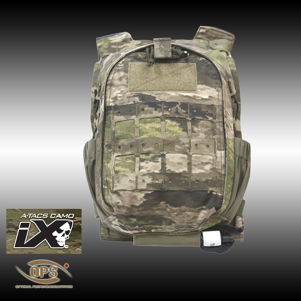 OPS 11L plate carrier pack showing emergency tactical tourniquet holder on bottom