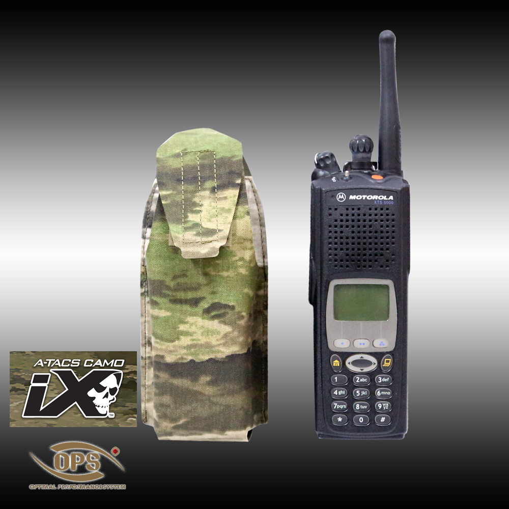 A-TACS iX camo tactical MOLLE radio holder with glove fit.