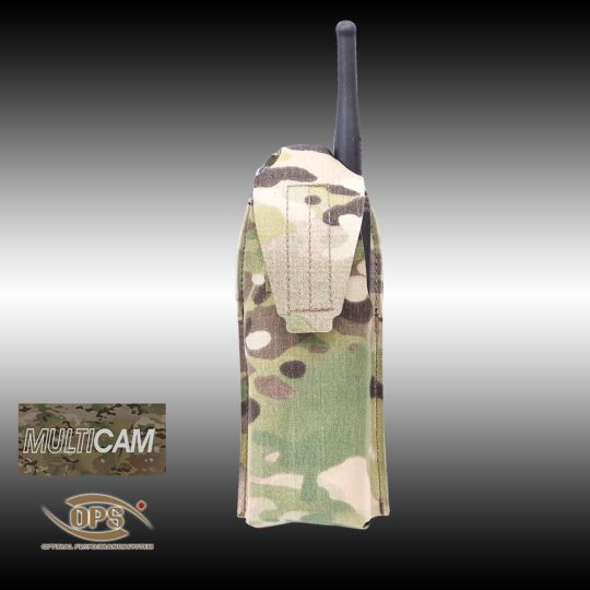 O.P.S. laser cut tactical radio pouch in black containing a Motorola XTS 5000 radio.