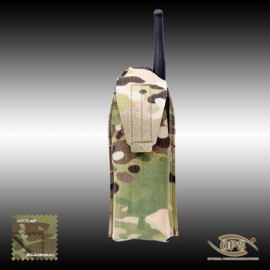 O.P.S. laser cut tactical radio pouch in black containing a Motorola XTS 5000 radio.