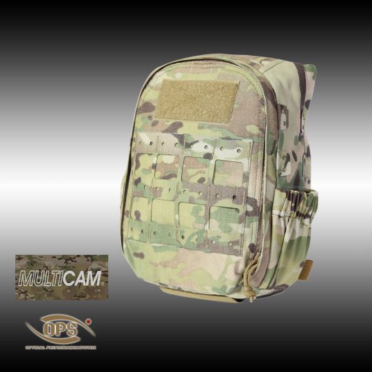 OPS Plate Carrier Zip-On Pack in multicam mounted to rear plate pocket
