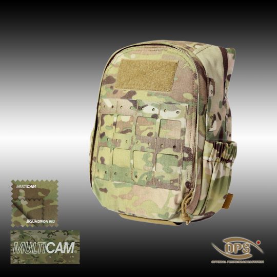 OPS Plate Carrier Zip-On Pack in multicam mounted to rear plate pocket