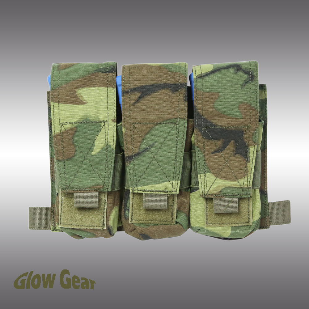 Glow Gear Triple M4 AK Mag Pouch | MOLLE Plate Carrier Placard, ERDL CAMO